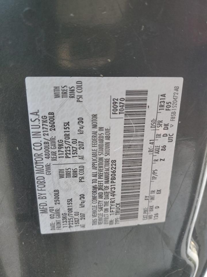 2001 Ford Ranger Super Cab VIN: 1FTYR14V31PB06228 Lot: 92789815