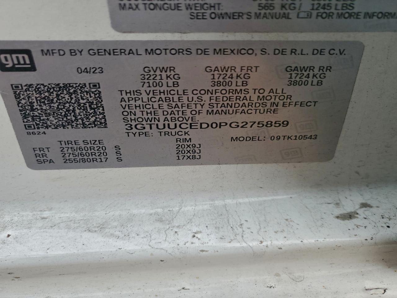 2023 GMC Sierra K1500 Elevation VIN: 3GTUUCED0PG275859 Lot: 93687365