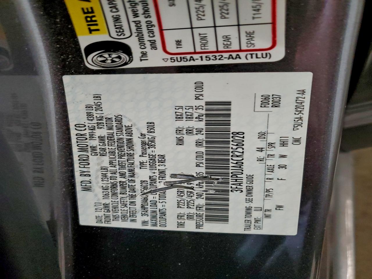 2012 Ford Fusion Sel VIN: 3FAHP0JA6CR256028 Lot: 93884615