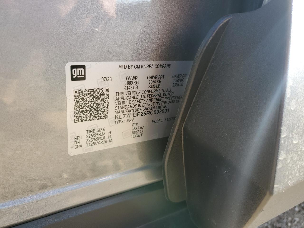 2024 Chevrolet Trax 1Rs VIN: KL77LGE26RC093091 Lot: 91661045