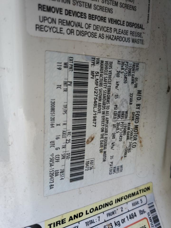 2008 Lincoln Navigator VIN: 5LMFU27548LJ19877 Lot: 92306785