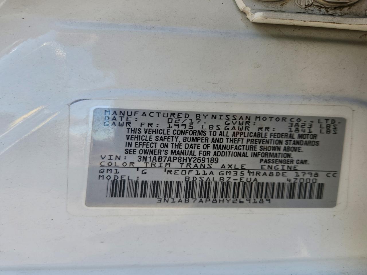 2017 Nissan Sentra S VIN: 3N1AB7AP8HY269189 Lot: 94506365