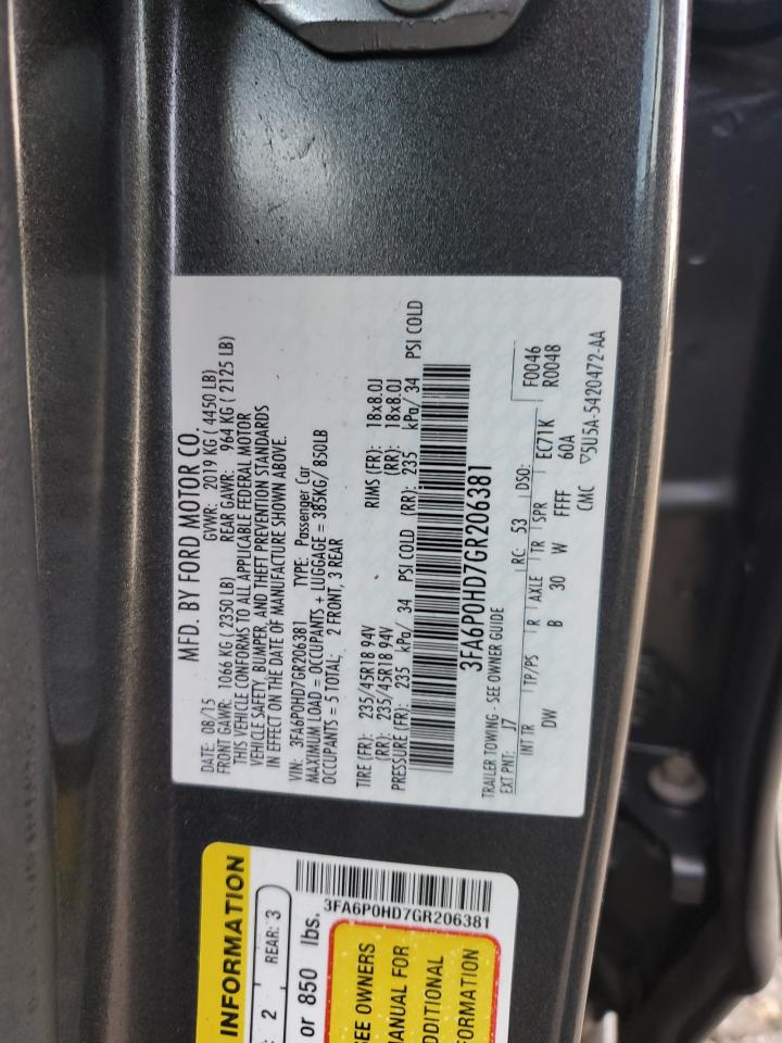 2016 Ford Fusion Se VIN: 3FA6P0HD7GR206381 Lot: 90906945