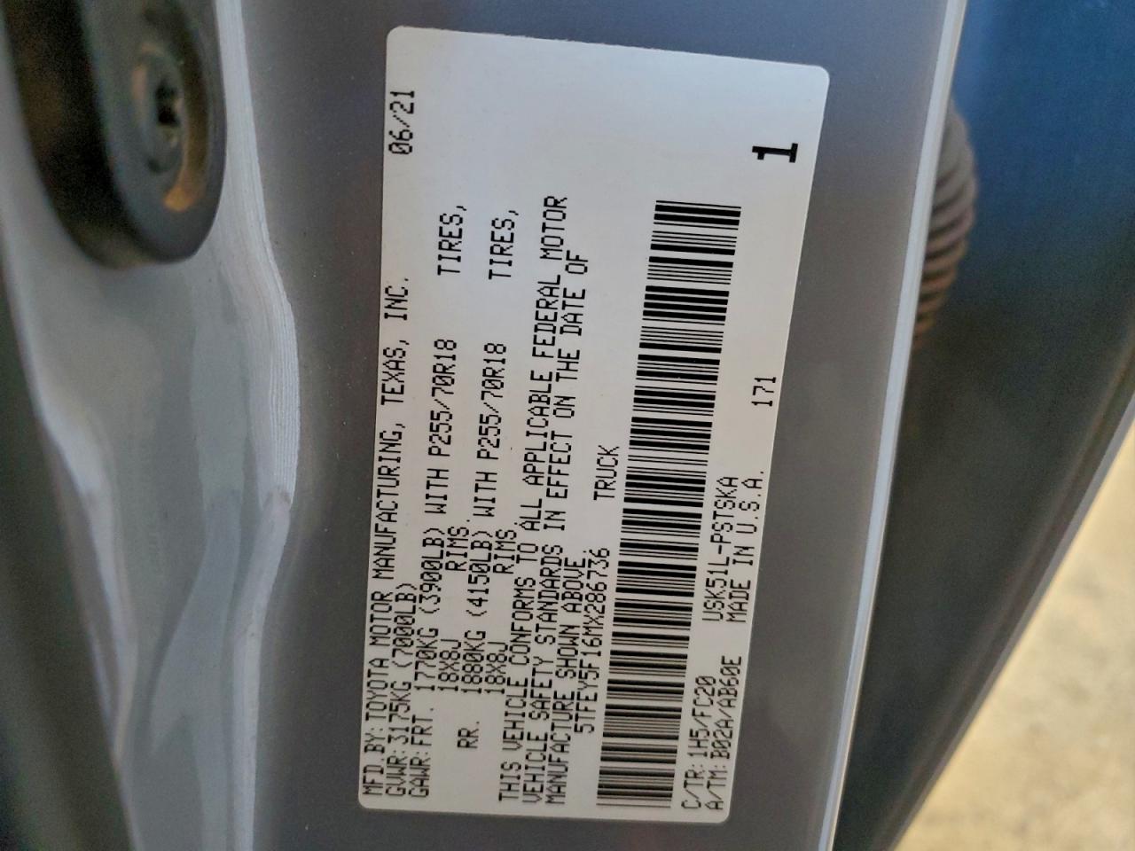 2021 Toyota Tundra Crewmax Sr5 VIN: 5TFEY5F16MX286736 Lot: 94189435