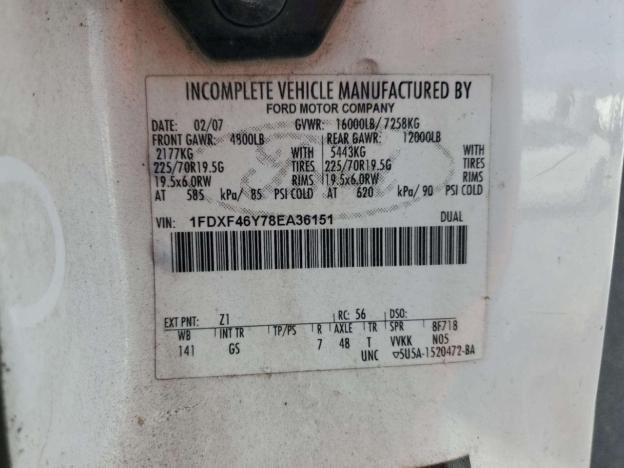 2008 Ford F450 Super Duty Bucket Truck VIN: 1FDXF46Y78EA36151 Lot: 92784505