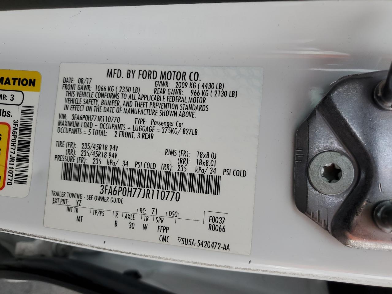 2018 Ford Fusion Se VIN: 3FA6P0H77JR110770 Lot: 93319485