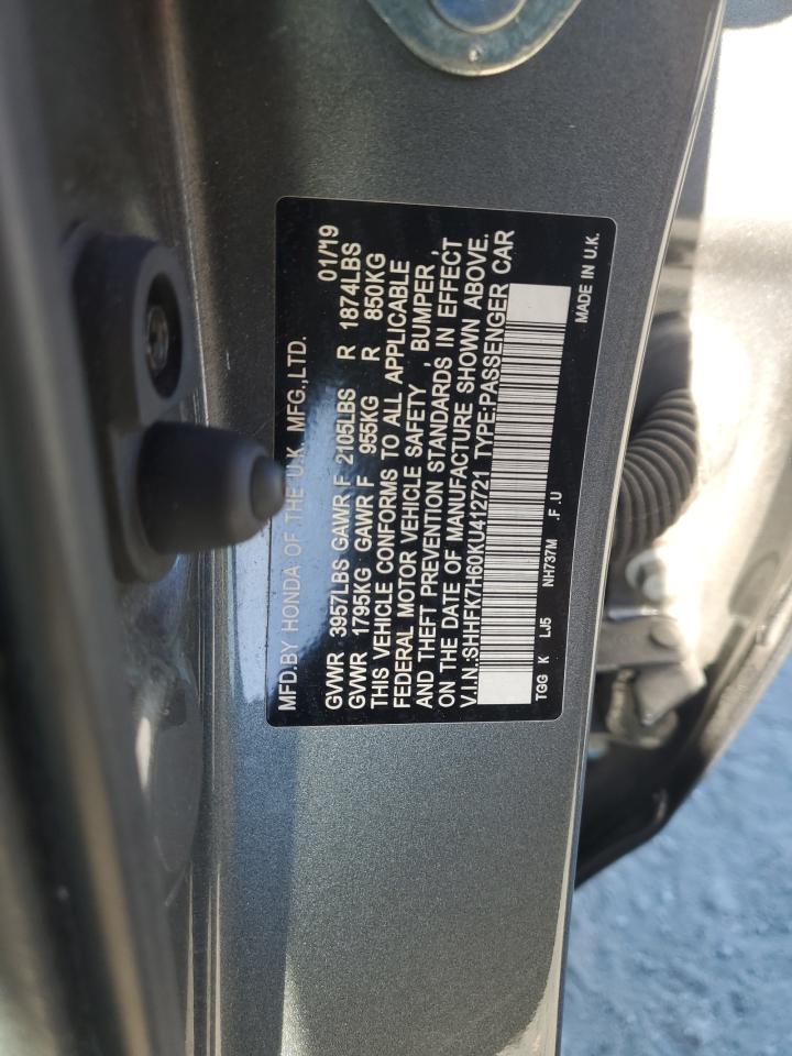 2019 Honda Civic Ex VIN: SHHFK7H60KU412721 Lot: 92892655