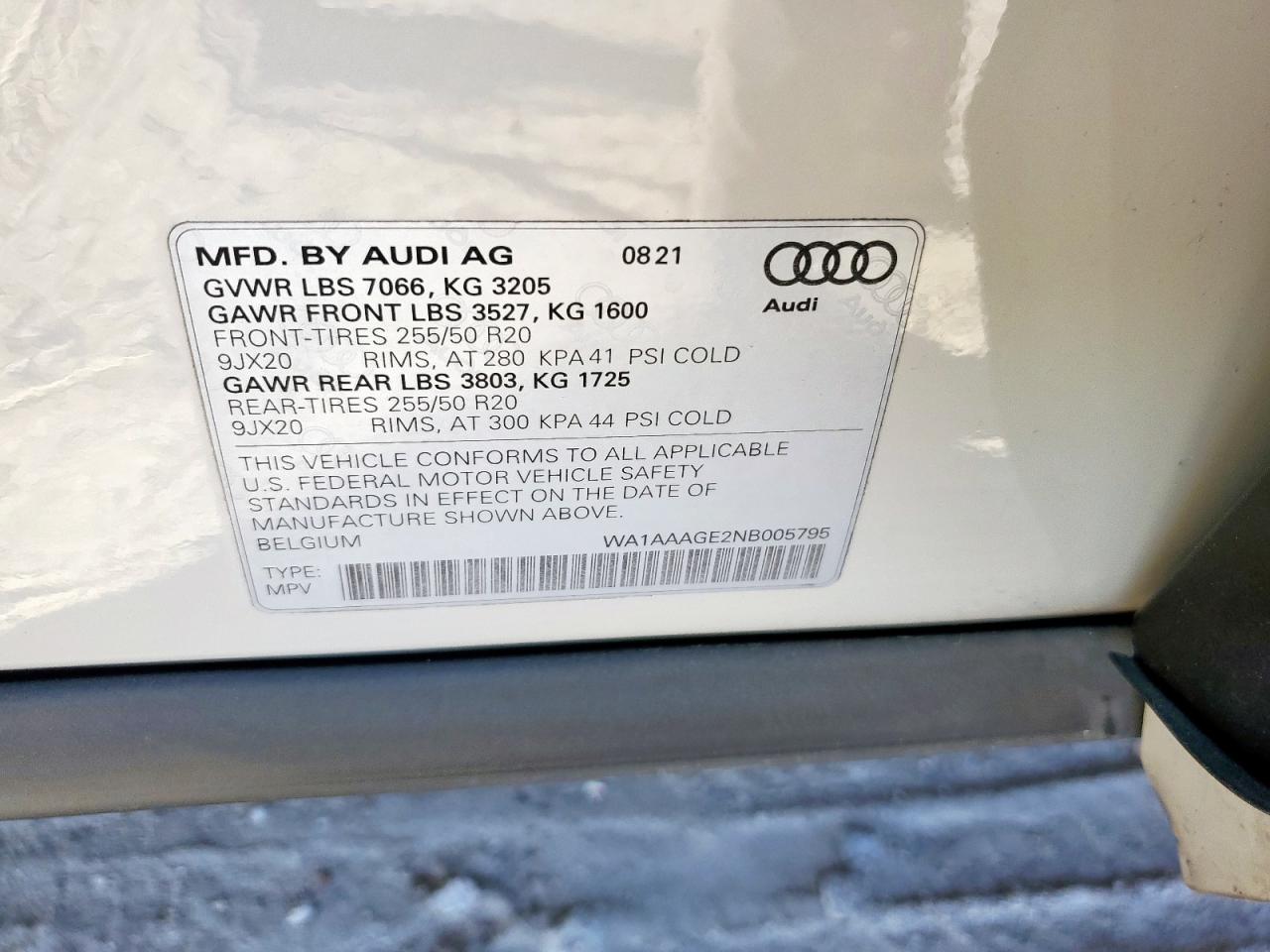 2022 Audi E-Tron Premium VIN: WA1AAAGE2NB005795 Lot: 91801595