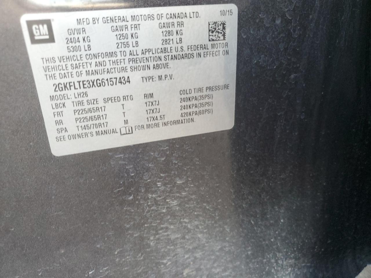 2016 GMC Terrain Sle VIN: 2GKFLTE3XG6157434 Lot: 93493965