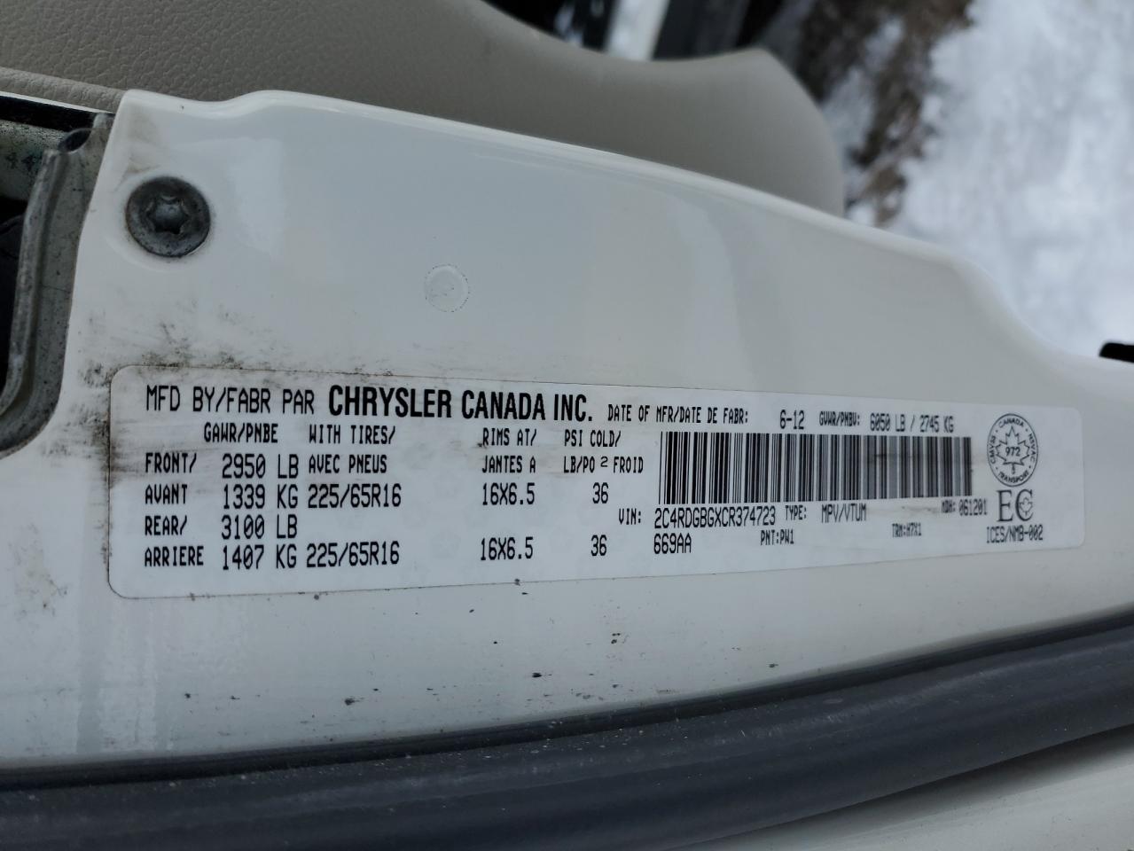 2012 Dodge Grand Caravan Se VIN: 2C4RDGBGXCR374723 Lot: 92235545