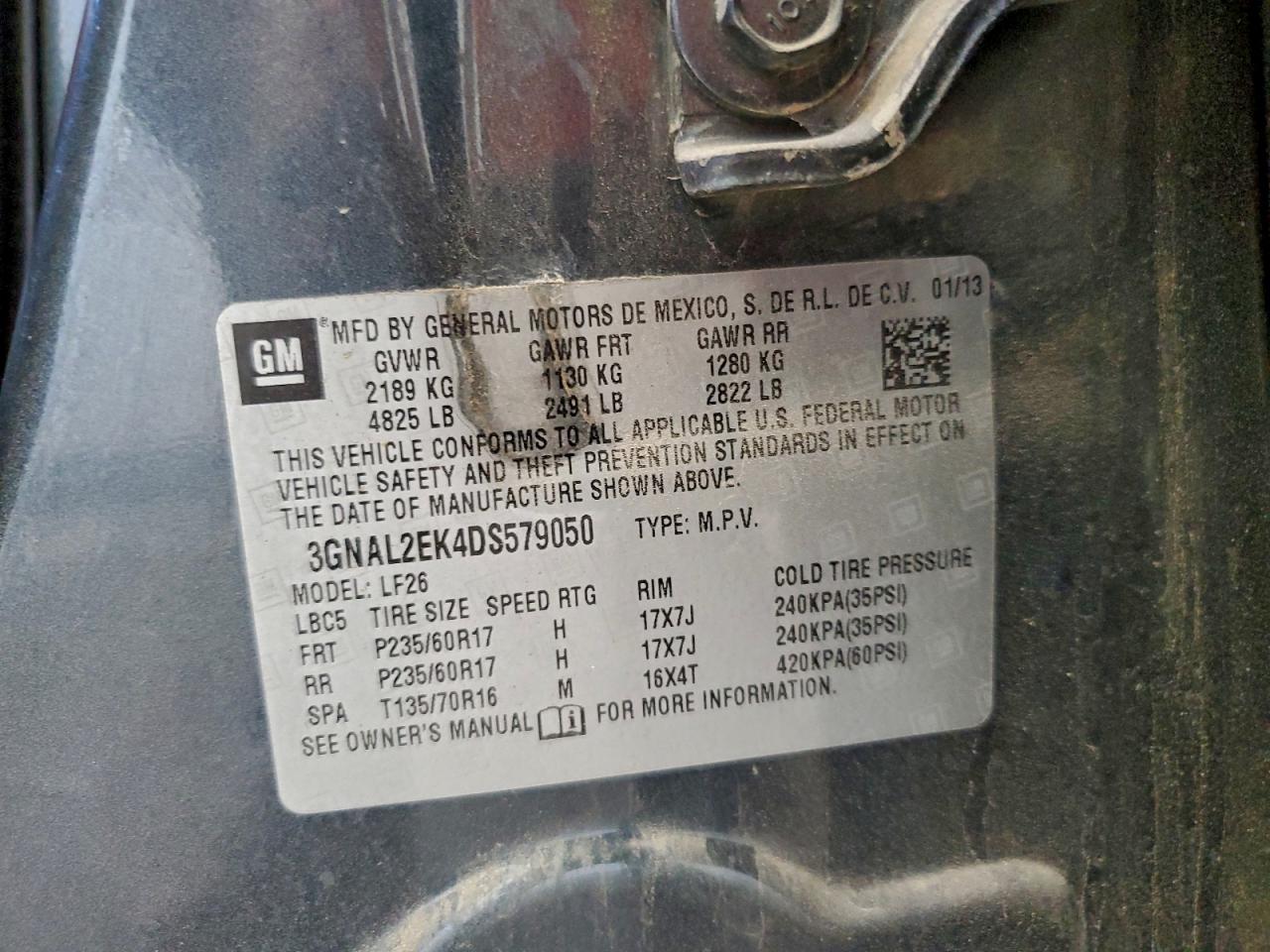 2013 Chevrolet Captiva Ls VIN: 3GNAL2EK4DS579050 Lot: 94150905