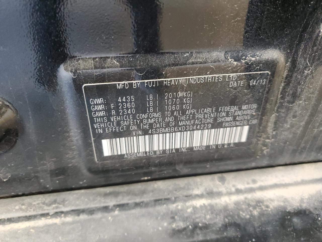2013 Subaru Legacy 2.5I Premium VIN: 4S3BMBB6XD3044229 Lot: 93115915