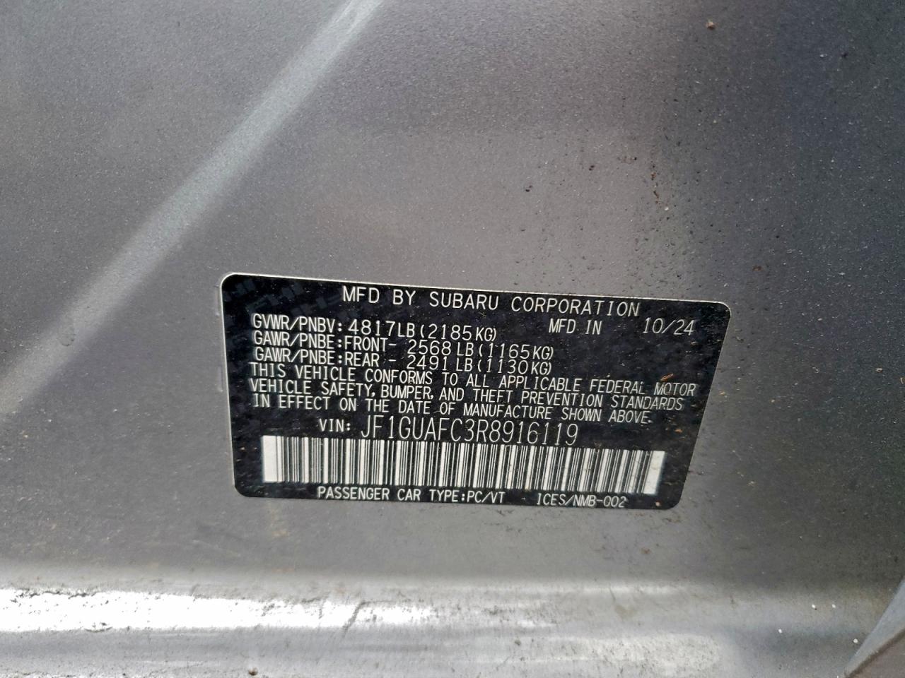 2024 Subaru Impreza Sport VIN: JF1GUAFC3R8916119 Lot: 93287955