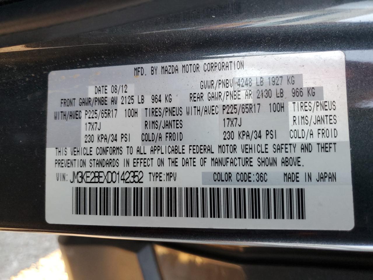 2013 Mazda Cx-5 Sport VIN: JM3KE2BEXD0142352 Lot: 92083035