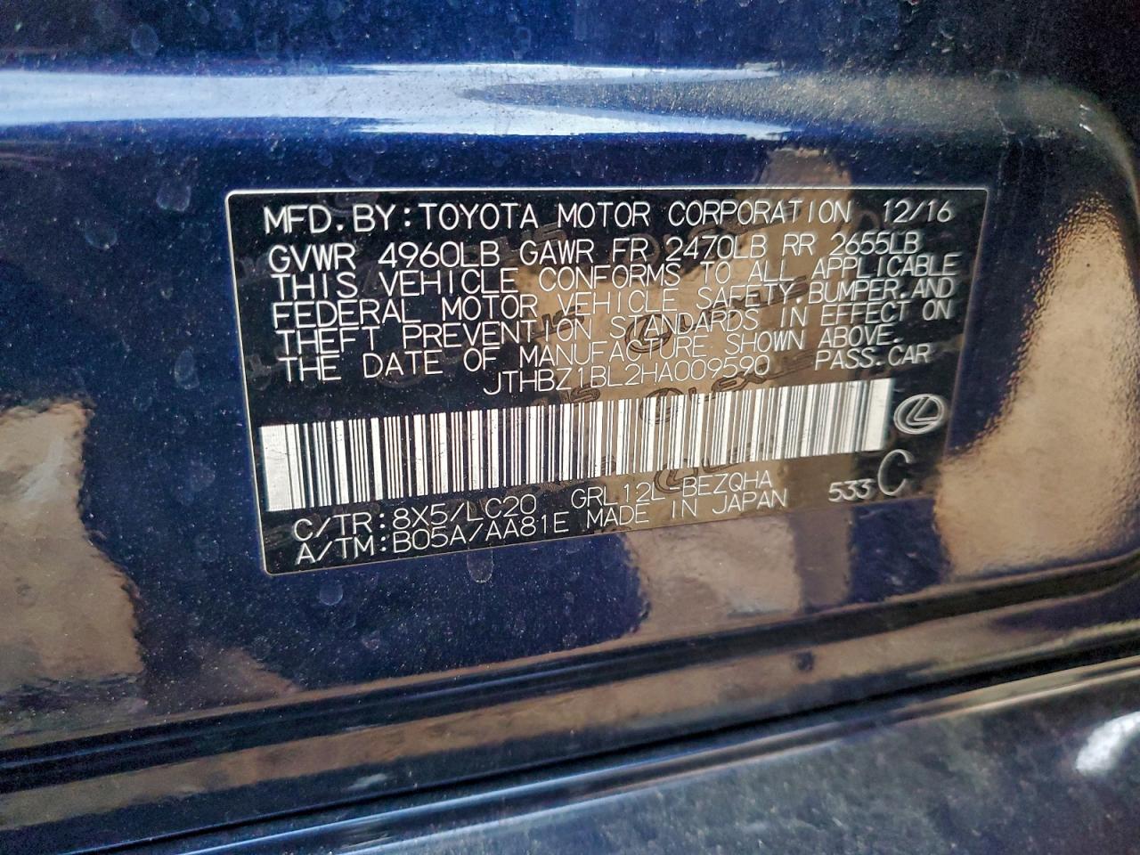 2017 Lexus Gs 350 Base VIN: JTHBZ1BL2HA009590 Lot: 94067055