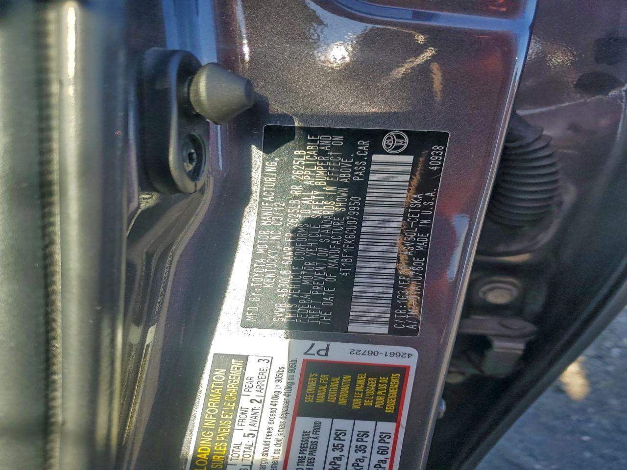 2012 Toyota Camry Base VIN: 4T1BF1FK6CU079950 Lot: 94388165