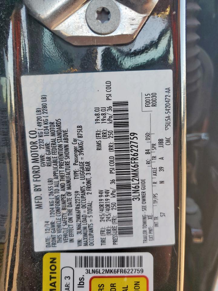 2015 Lincoln Mkz Black Label VIN: 3LN6L2MK6FR622759 Lot: 91408095