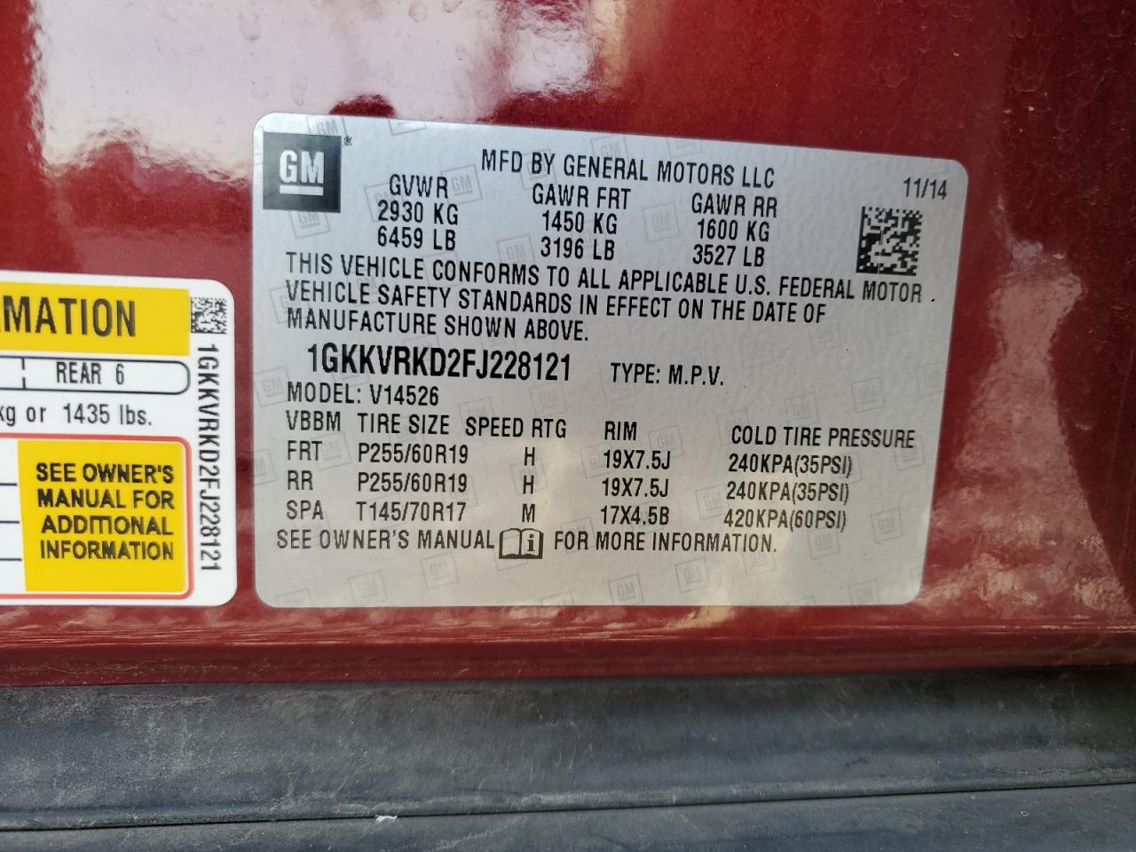 2015 GMC Acadia Slt-1 VIN: 1GKKVRKD2FJ228121 Lot: 92606425