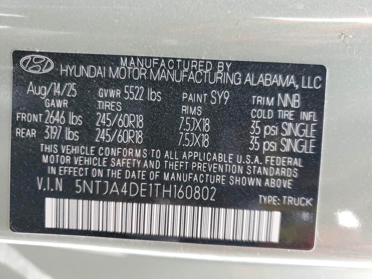 2026 Hyundai Santa Cruz Se VIN: 5NTJA4DE1TH160802 Lot: 93334515