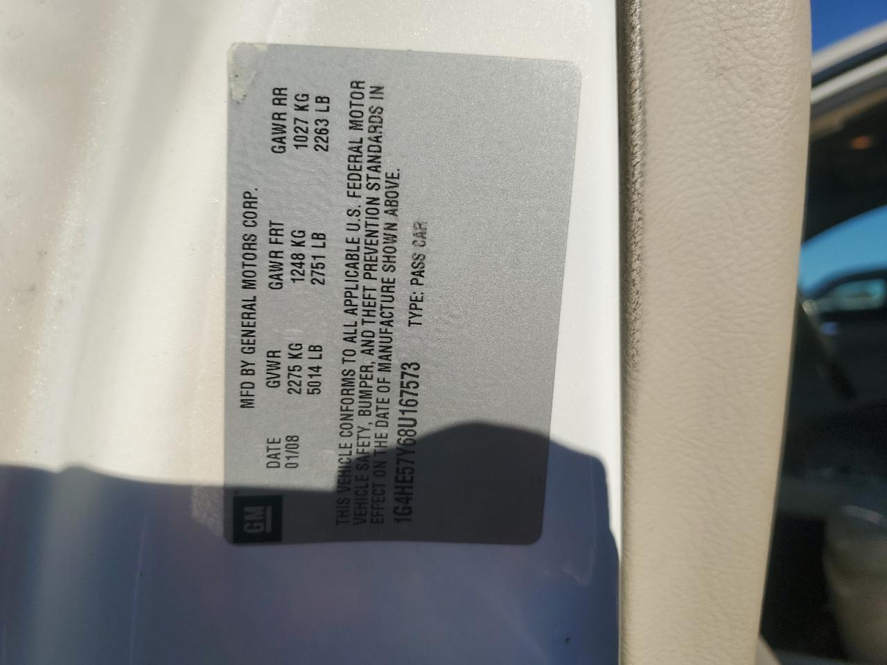 2008 Buick Lucerne Cxs VIN: 1G4HE57Y68U167573 Lot: 93028135