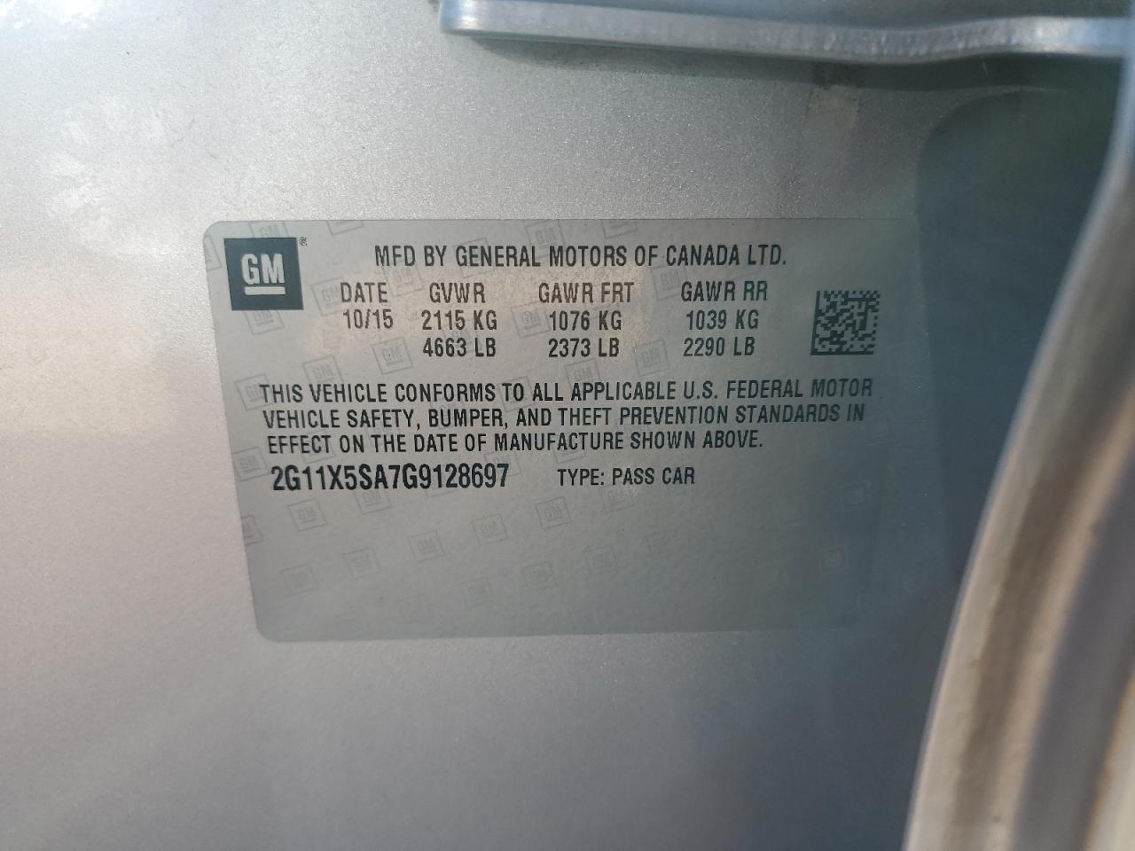 2016 Chevrolet Impala Ls VIN: 2G11X5SA7G9128697 Lot: 93420025