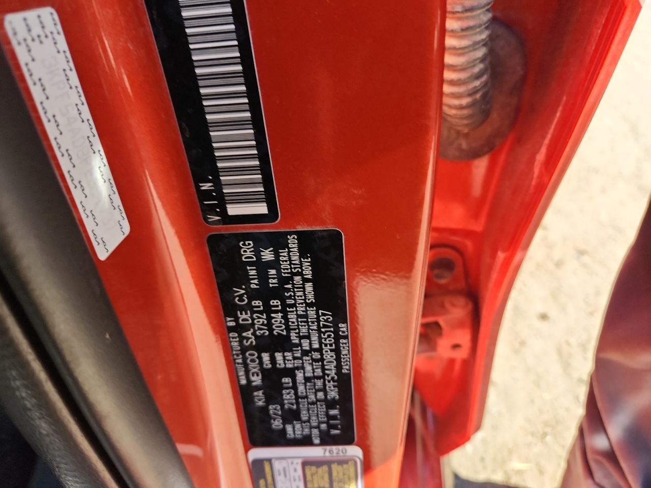 2023 Kia Forte Gt Line VIN: 3KPF54AD8PE651737 Lot: 91210575