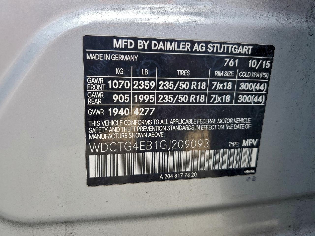 2016 Mercedes-Benz Gla 250 VIN: WDCTG4EB1GJ209093 Lot: 93903525