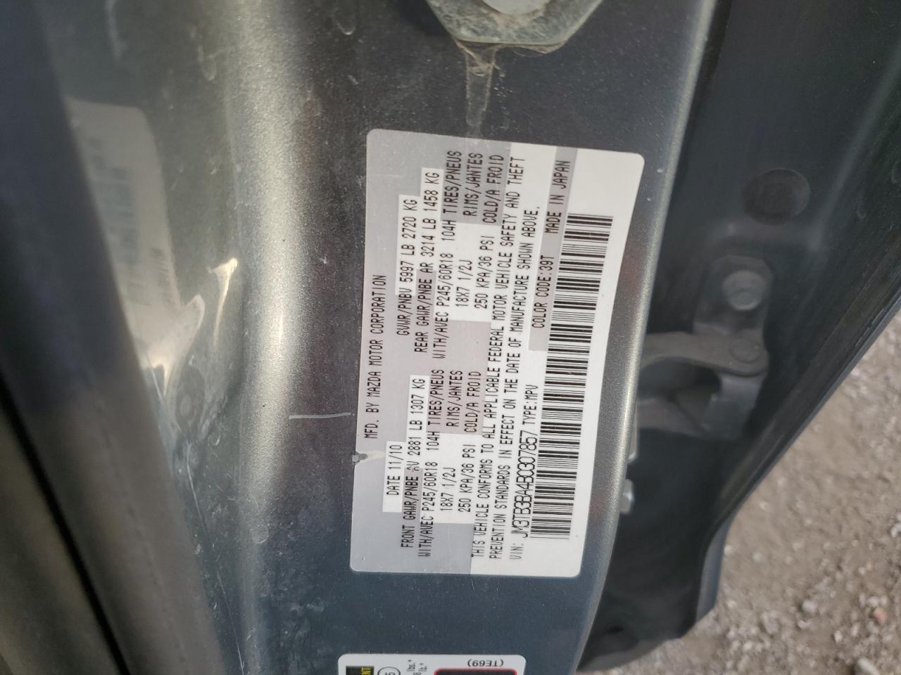 2011 Mazda Cx-9 VIN: JM3TB3BA4B0307857 Lot: 92952485