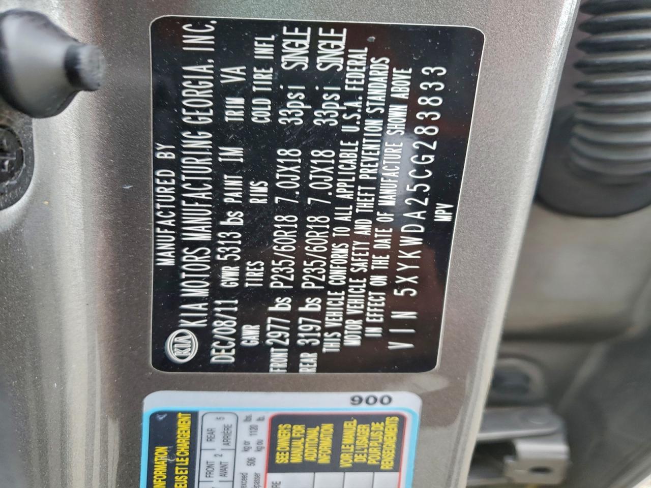 2012 Kia Sorento Sx VIN: 5XYKWDA25CG283833 Lot: 93975715