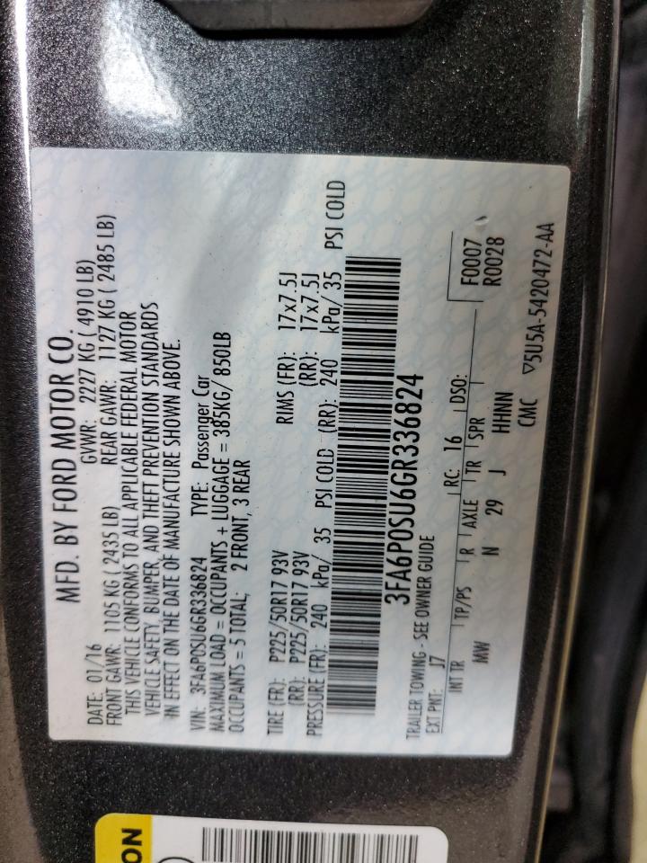 2016 Ford Fusion Titanium Phev VIN: 3FA6P0SU6GR336824 Lot: 91377105