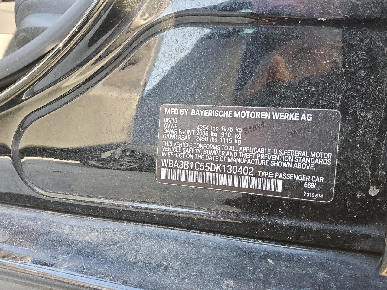 2013 BMW 320 I VIN: WBA3B1C55DK130402 Lot: 93122405