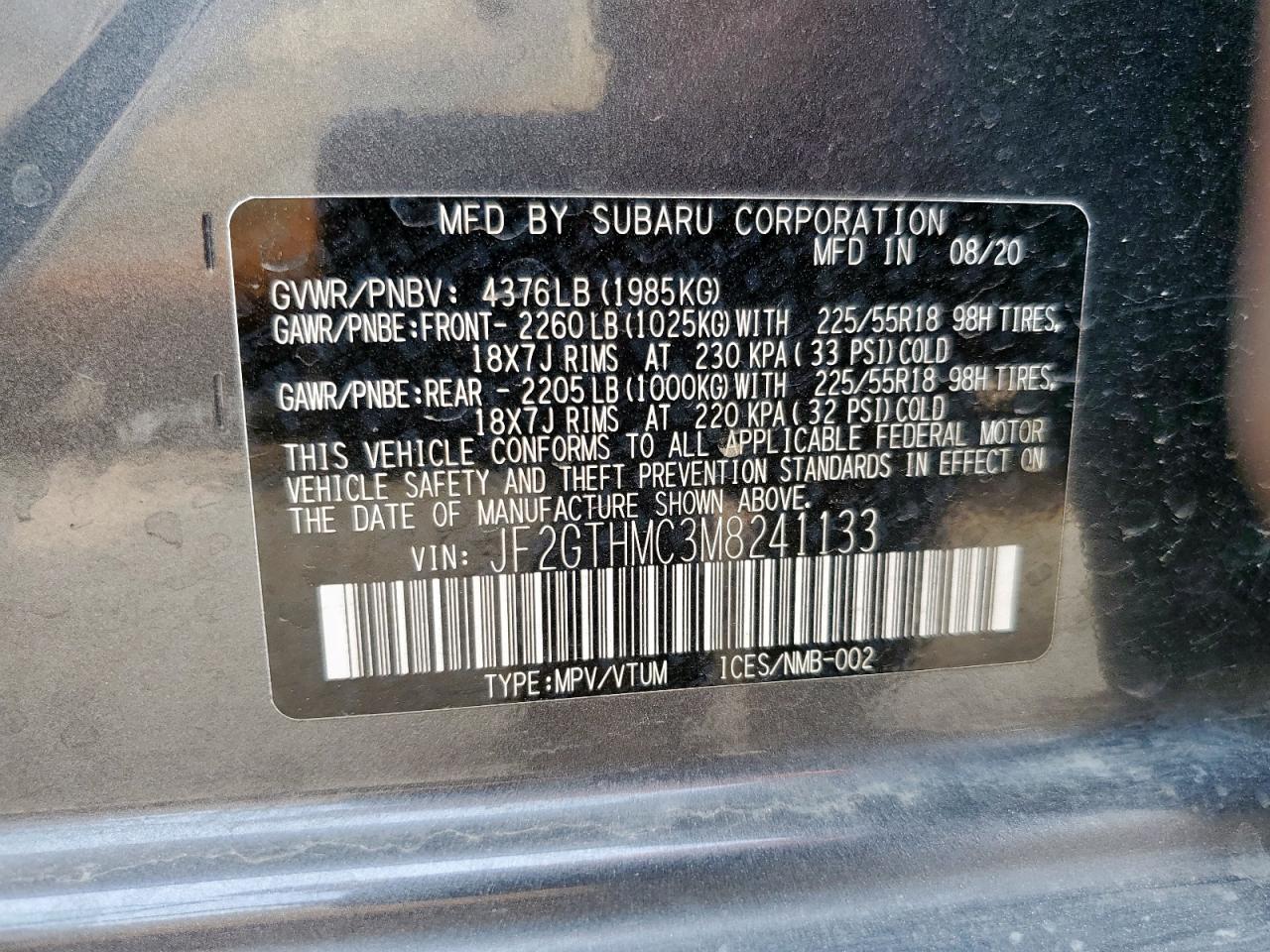 2021 Subaru Crosstrek Limited VIN: JF2GTHMC3M8241133 Lot: 93232125