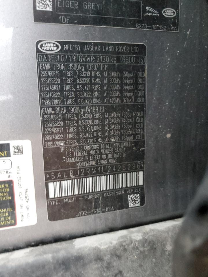 2020 Land Rover Discovery Landmark VIN: SALRU2RV1L2425296 Lot: 93375635