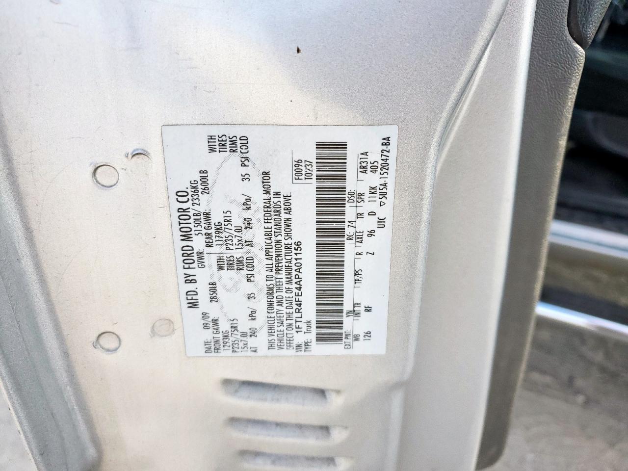 2010 Ford Ranger Super Cab VIN: 1FTLR4FE4APA01156 Lot: 93235755