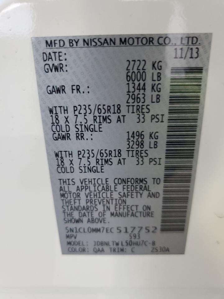 2014 Infiniti Qx60 Hybrid VIN: 5N1CL0MM7EC517752 Lot: 91776445