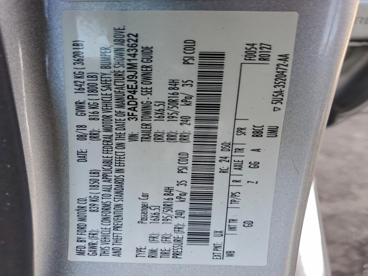 2018 Ford Fiesta Se VIN: 3FADP4EJ9JM143622 Lot: 94534765