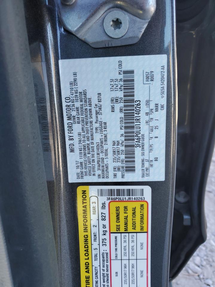 2018 Ford Fusion Se Hybrid VIN: 3FA6P0LU1JR140263 Lot: 92564805