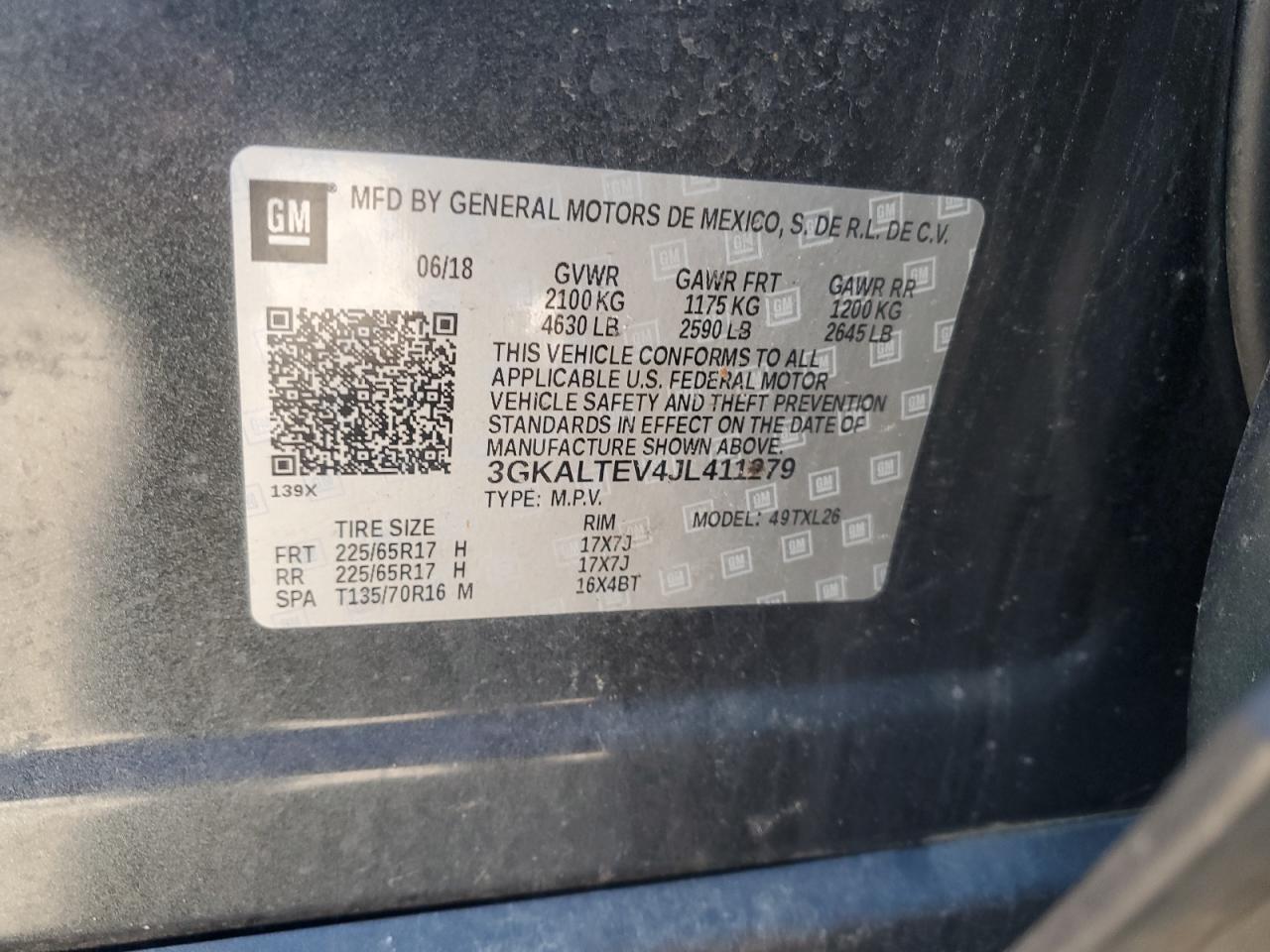 2018 GMC Terrain Sle VIN: 3GKALTEV4JL411279 Lot: 91825035