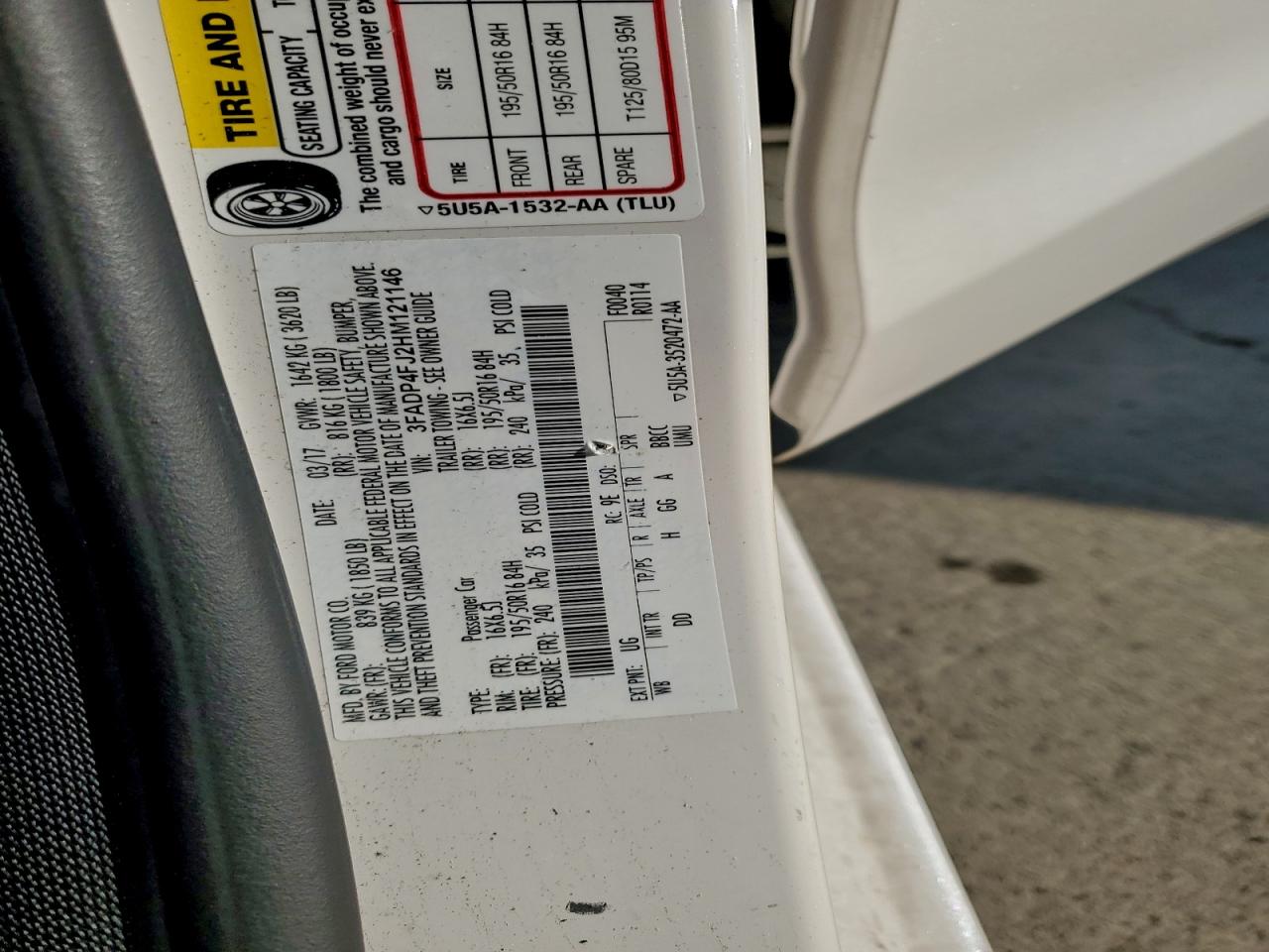 2017 Ford Fiesta Titanium VIN: 3FADP4FJ2HM121146 Lot: 93889555