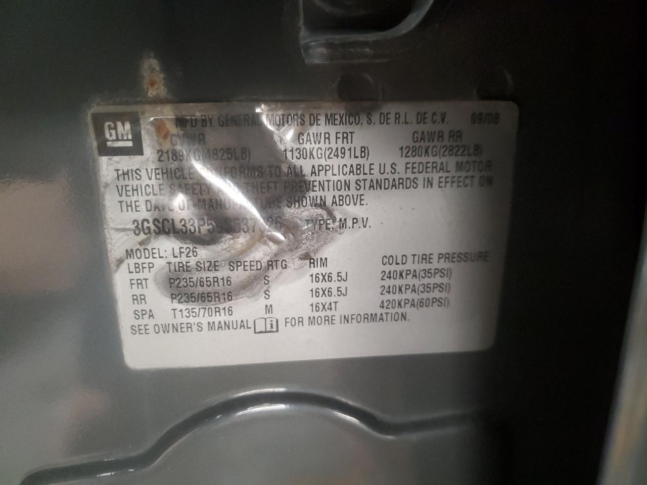 2009 Saturn Vue Xe VIN: 3GSCL33P59S537326 Lot: 91846365