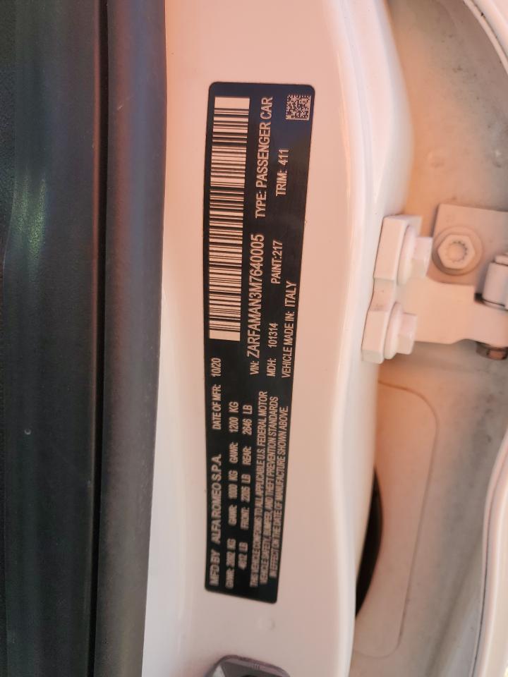 2021 Alfa Romeo Giulia Sport VIN: ZARFAMAN3M7640005 Lot: 92693765