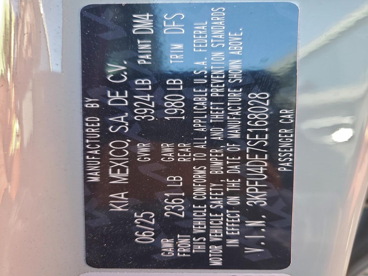 2025 Kia K4 Ex VIN: 3KPFU4DE7SE168028 Lot: 94303125