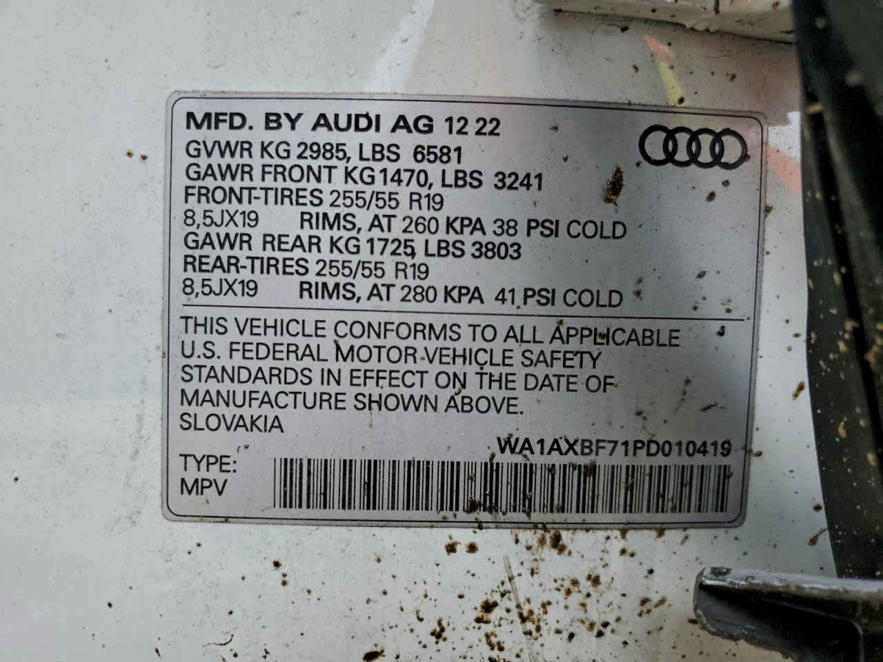 2023 Audi Q7 Premium VIN: WA1AXBF71PD010419 Lot: 93916435