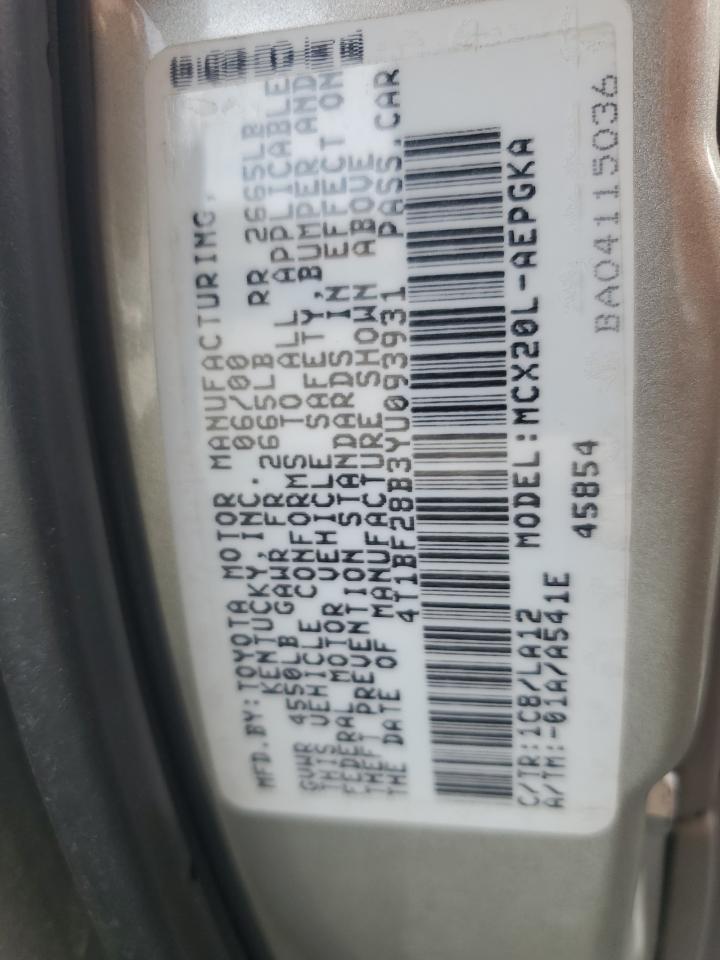 2000 Toyota Avalon Xl VIN: 4T1BF28B3YU093931 Lot: 90887565