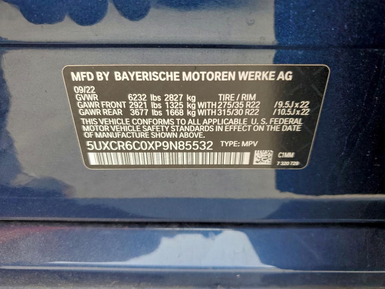 2023 BMW X5 xDrive40I VIN: 5UXCR6C0XP9N85532 Lot: 91930195