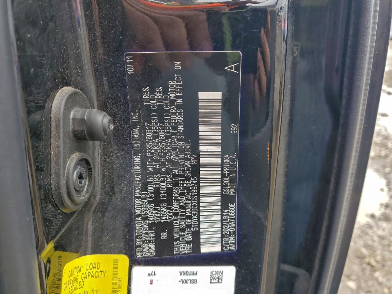 2012 Toyota Sienna Xle VIN: 5TDYK3DCXCS189745 Lot: 93696885