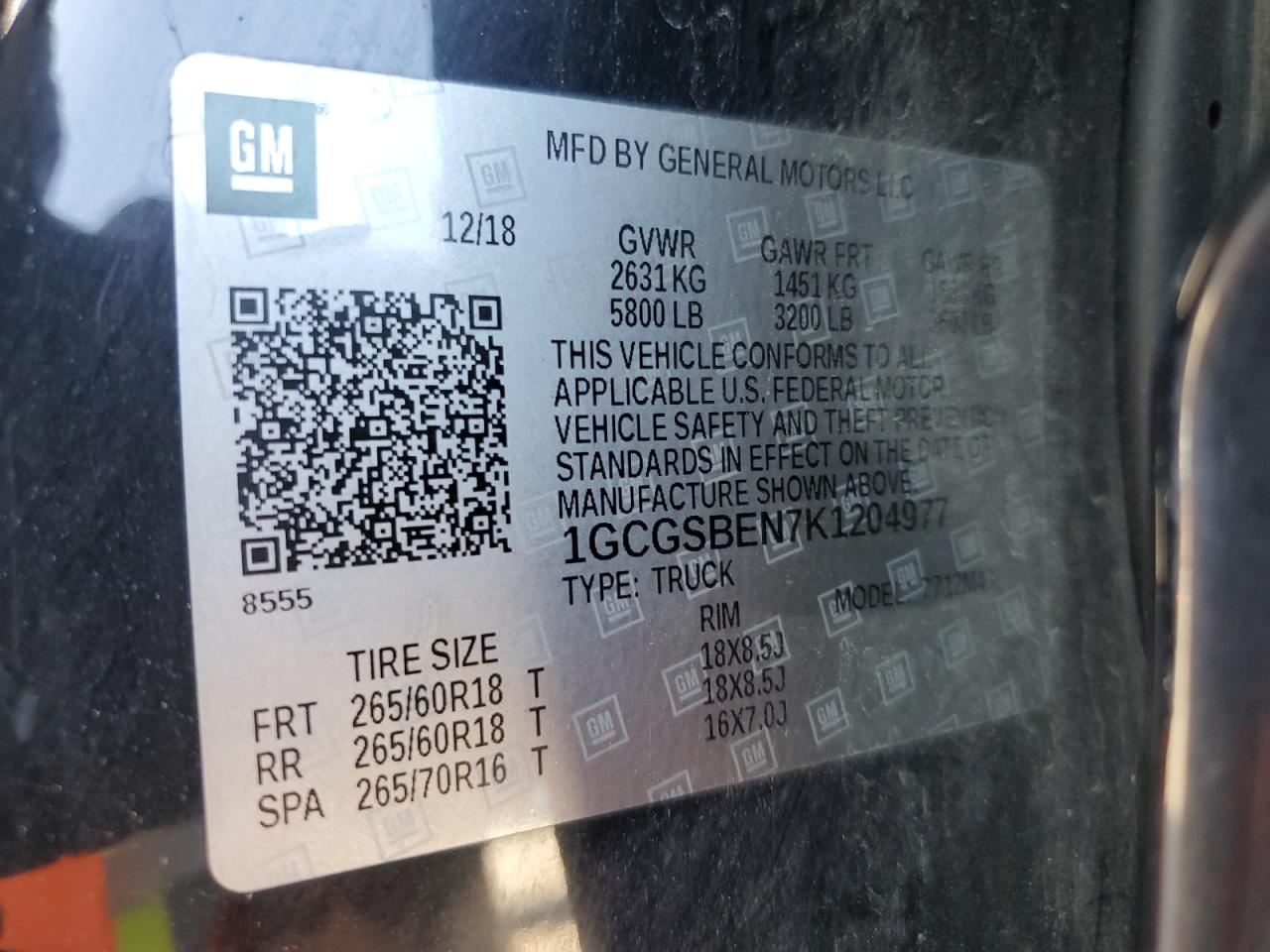 2019 Chevrolet Colorado VIN: 1GCGSBEN7K1204977 Lot: 91464625