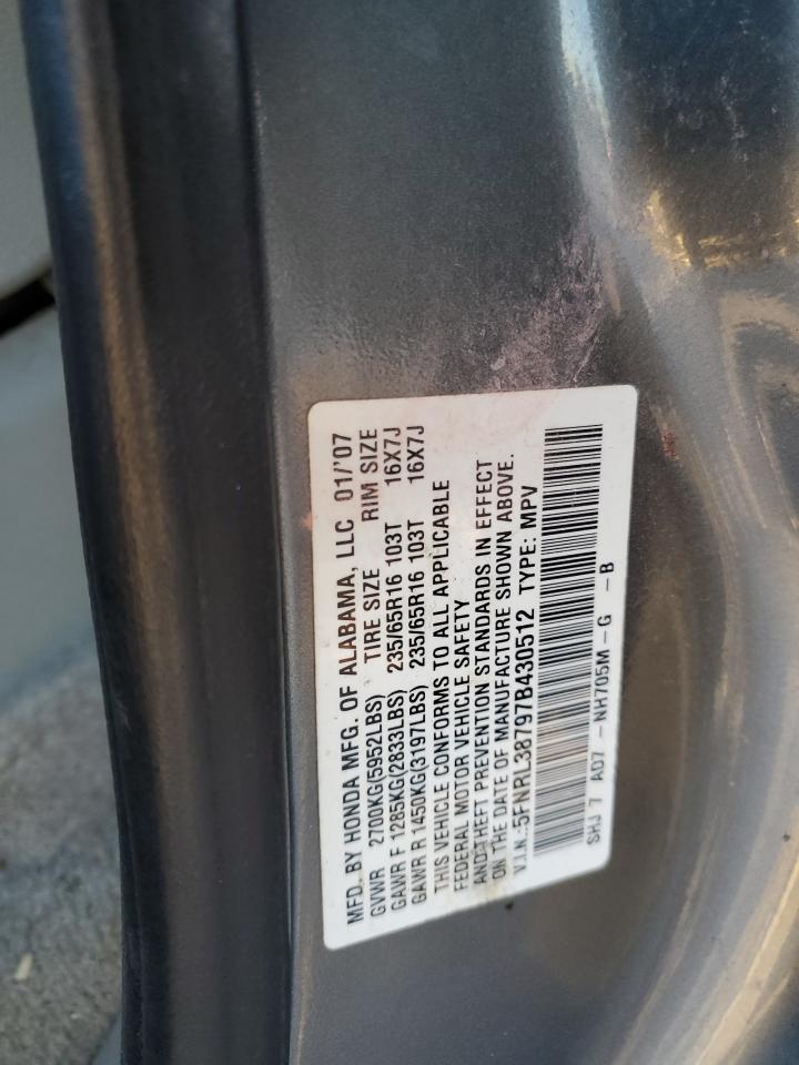 2007 Honda Odyssey Exl VIN: 5FNRL38797B430512 Lot: 93134955