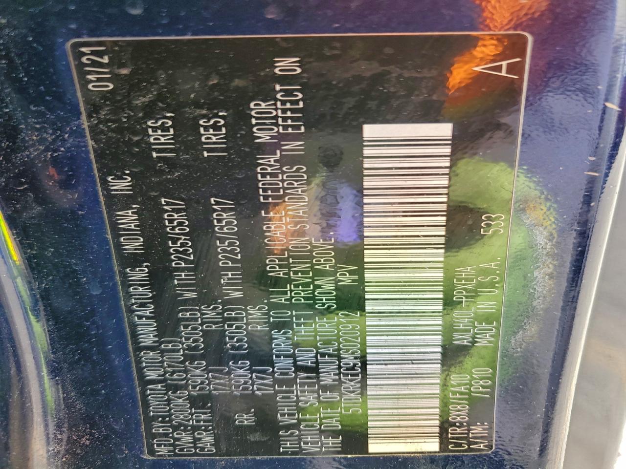 2021 Toyota Sienna Le VIN: 5TDKRKEC9MS020912 Lot: 94213185