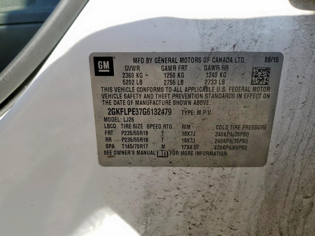 2016 GMC Terrain Slt VIN: 2GKFLPE37G6132479 Lot: 93213185